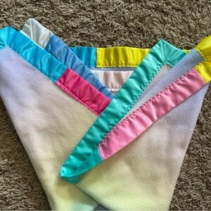 Satin Silky Trim Fleece Baby Toddler Crib Blanket Pastel Ombré  Rainbow Pattern